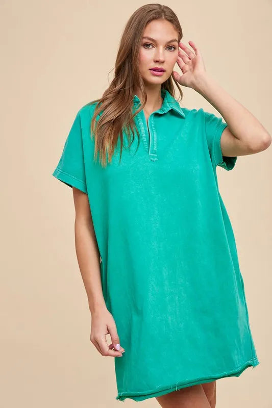 Annie Wear Mineral Washed Johnny Collar Short Sleeve Dress - Brittney MADE