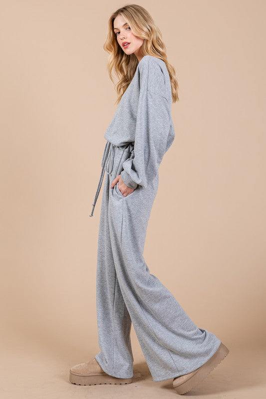Ces Femme Boat Neck Long Sleeve Drawstring Jumpsuit - Brittney MADE