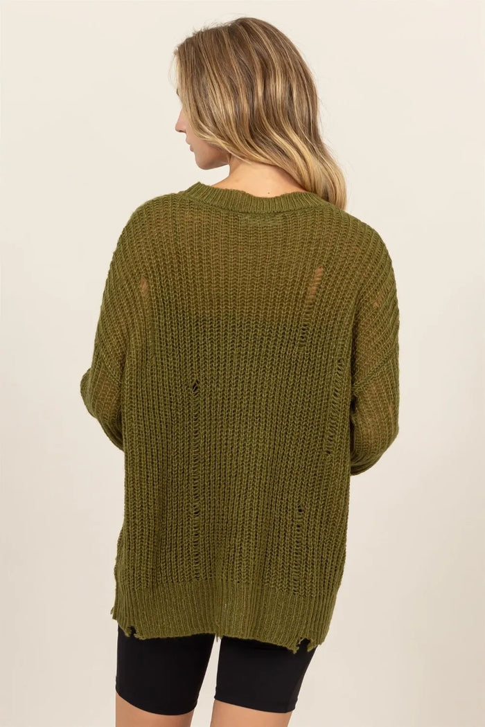 HYFVE Distressed Long Sleeve Knit Top - Brittney MADE