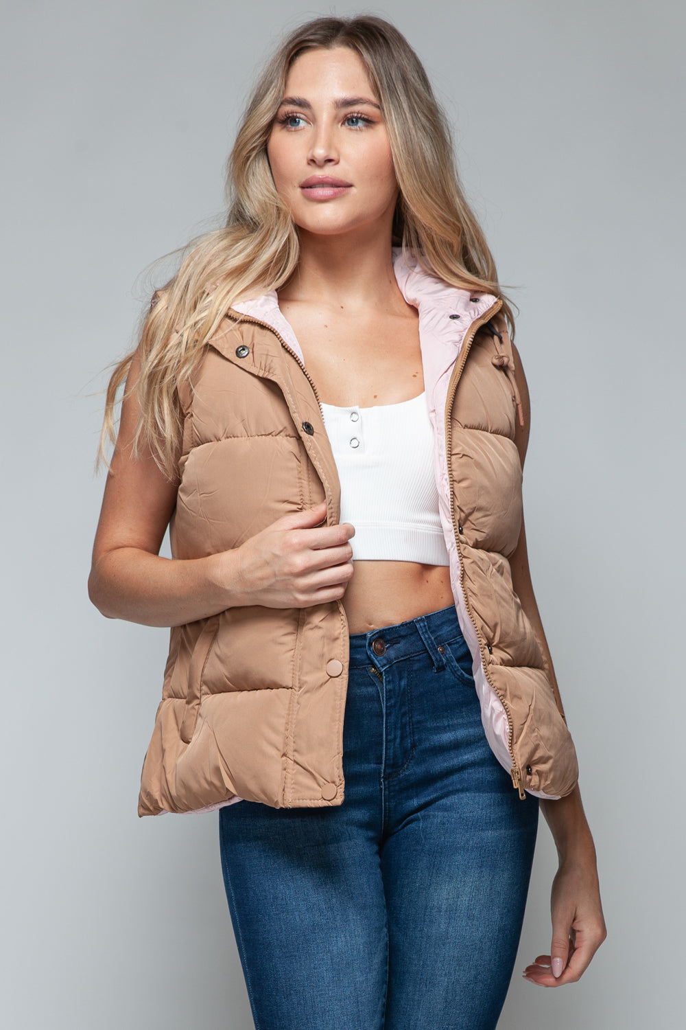 Snobbish Snap and Zip Closure Hooded Vest - Brittney MADE