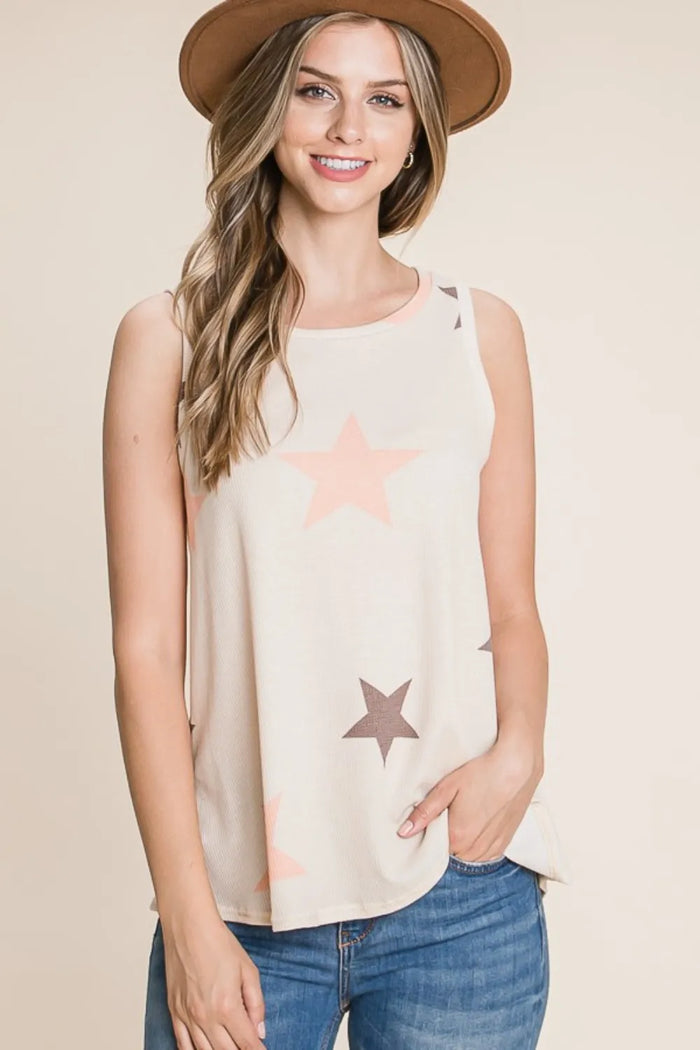 BOMBOM Star Print Round Neck Tank - Brittney MADE