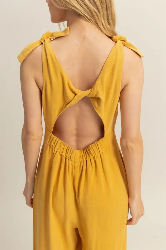 HYFVE Cutout Back Knotted Strap Wide Leg Jumpsuit - Brittney MADE