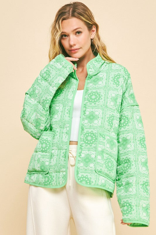 Davi & Dani Vintage Print Open Front Jacket with Pockets - Brittney MADE