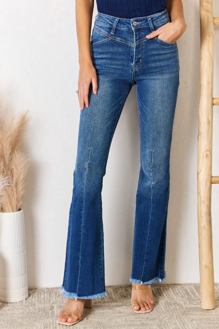Kancan High Rise Raw Hem Flare Jeans - Brittney MADE