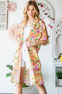 Heimish Full Size Half Sleeve Multi Color Floral Open Cardigan Plus Size - Brittney MADE