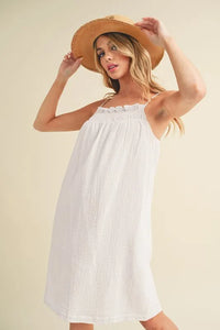 Aemi + Co Embroidered Trim Gauze Square Neck Mini Cami Dress - Brittney MADE