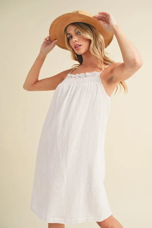 Aemi + Co Embroidered Trim Gauze Square Neck Mini Cami Dress - Brittney MADE