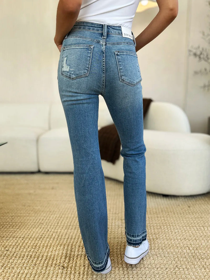 Judy Blue Full Size Mid Rise Destroyed Hem Distressed Jeans - Brittney MADE