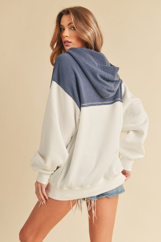 Aemi + Co Color Block Drop Shoulder Hoodie with Kangaroo Pocket - Brittney MADE