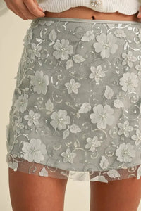 MABLE 3D Floral Embellished Applique Mini Skirt - Brittney MADE