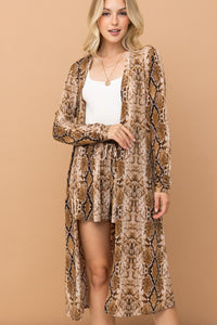 And The Why Snake Print Kimono Open Front Longline Cardigan - Brittney MADE