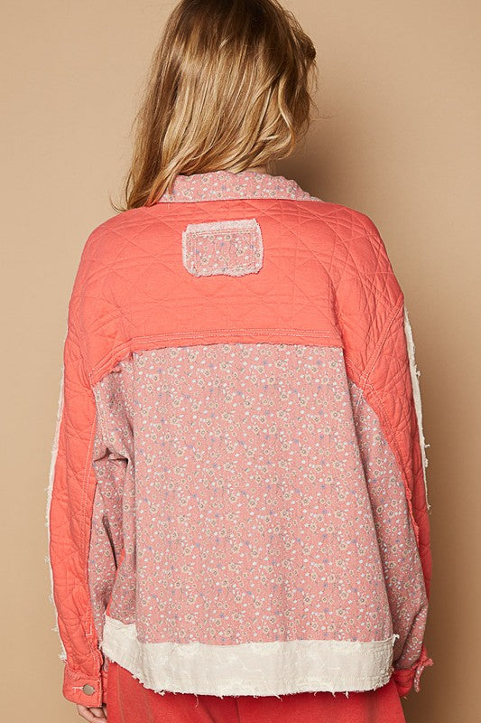 POL Floral Patchwork Zip Up Long Sleeve Jacket - Brittney MADE