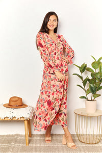 Double Take Floral Frill Trim Flounce Sleeve Plunge Maxi Dress - Brittney MADE