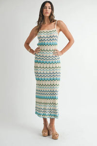 MABLE Lightweight Pointelle Chevron Knit Maxi Dress - Brittney MADE