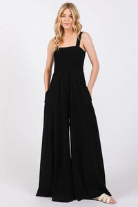SAGE+FIG Smocked Flowy Wide Leg Jumpsuit - Brittney MADE