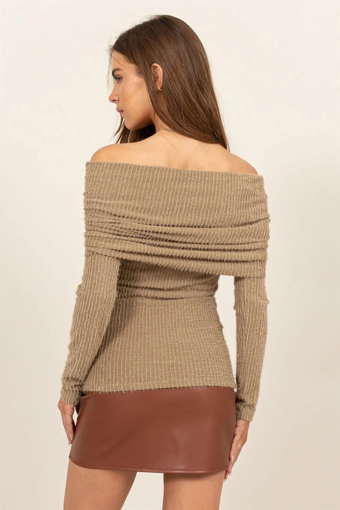 HYFVE Fuzzy Off Shoulder Textured Knit Top - Brittney MADE