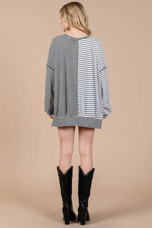 Ces Femme Striped Round Neck Long Sleeve Knit Top - Brittney MADE
