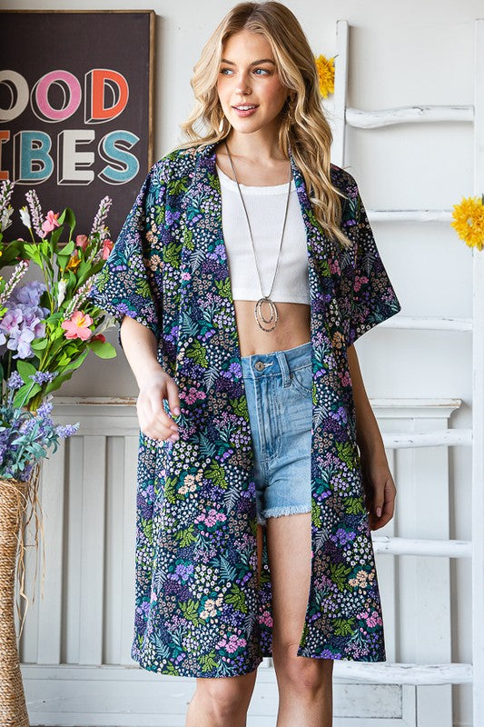 Heimish Full Size Half Sleeve Floral Open Cardigan Plus Size - Brittney MADE