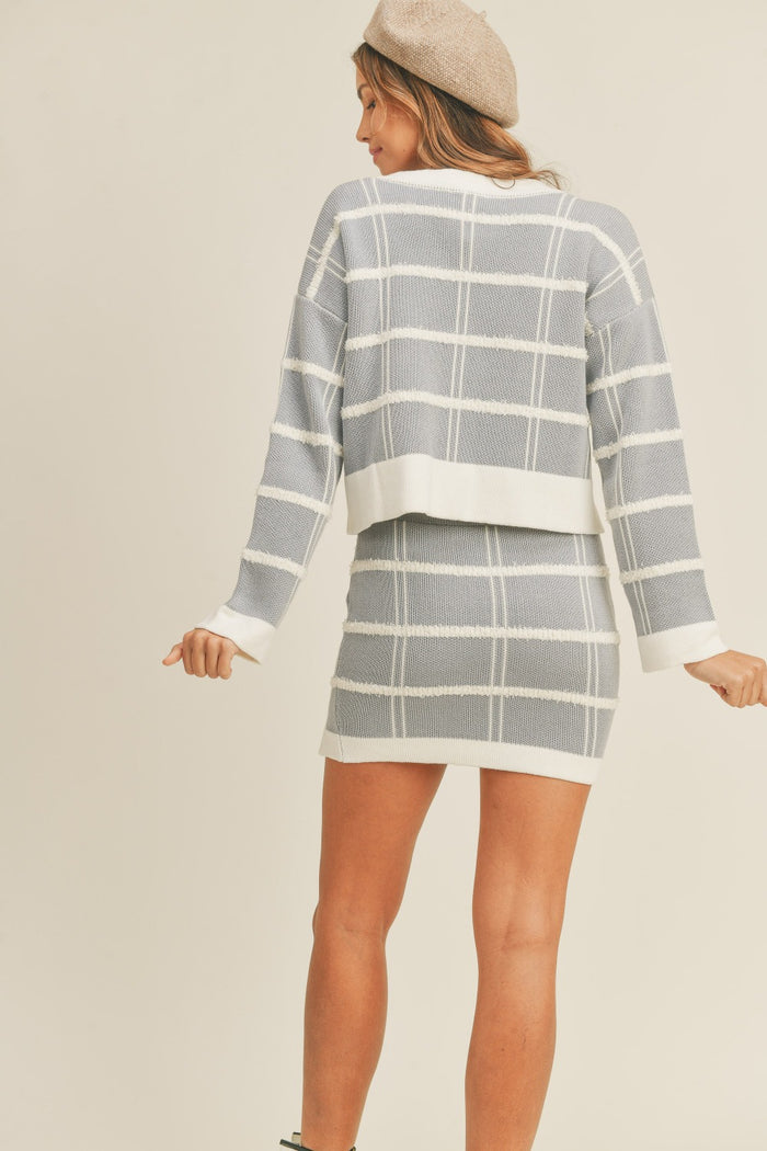 MABLE Plaid Button Down Sweater Cardigan and Mini Skirt Set - Brittney MADE