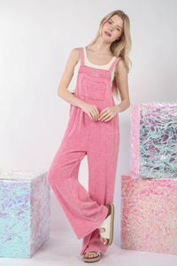 VERY J Texture Washed Wide Leg Overalls - Brittney MADE