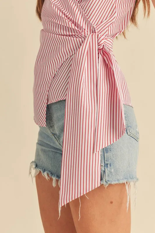 Aemi + Co Side Knotted Surplice Striped Cami - Brittney MADE