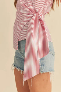 Aemi + Co Side Knotted Surplice Striped Cami - Brittney MADE