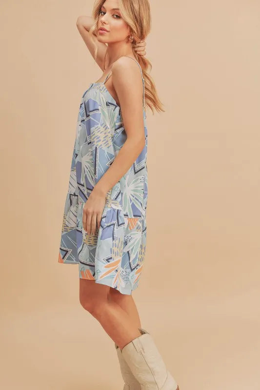 Aemi + Co Printed Ruffled Hem Square Neck Mini Cami Dress - Brittney MADE