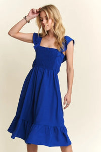 ADORA Smocked Square Neck Ruffled Cap Sleeve Dress - Brittney MADE