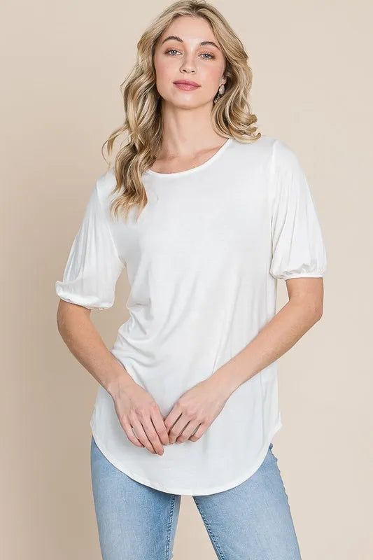 BOMBOM Round Neck Puff Sleeve T-Shirt - Brittney MADE