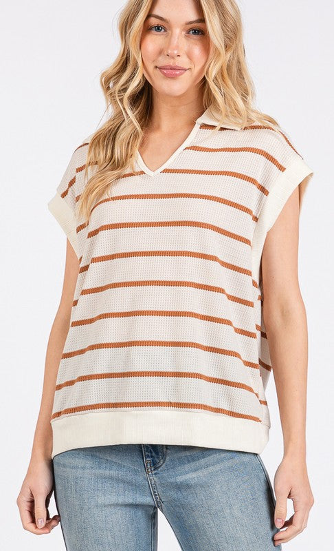Ces Femme Collared Neck Contrast Striped Sweater Vest - Brittney MADE