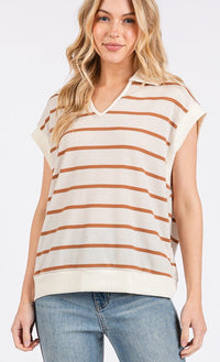 Ces Femme Collared Neck Contrast Striped Sweater Vest - Brittney MADE