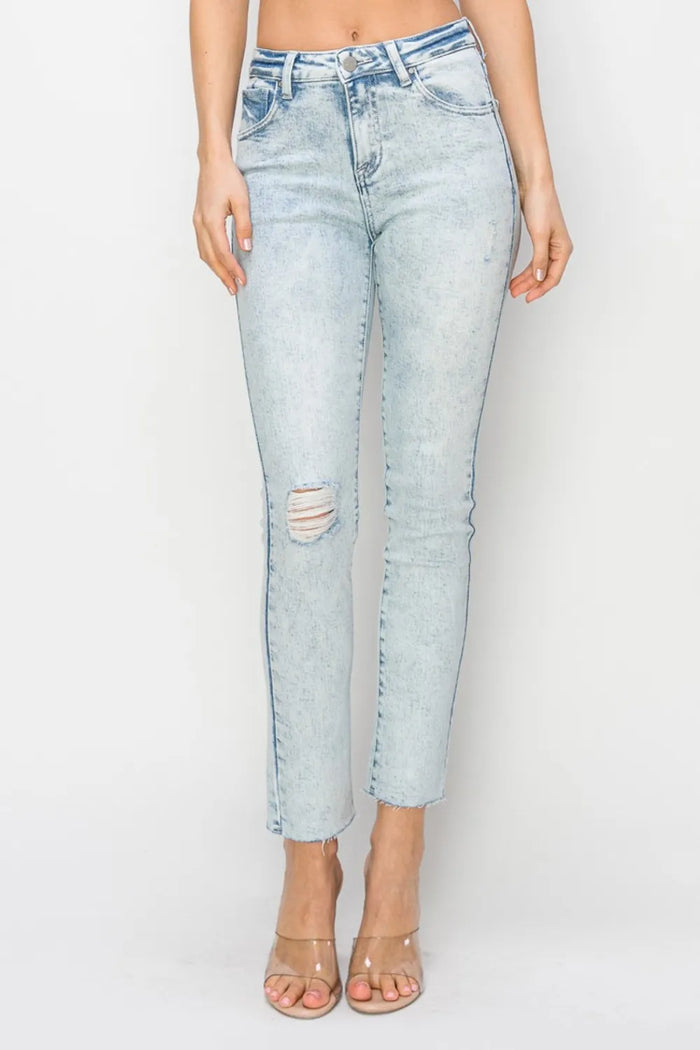 Risen Full Size High Rise Distressed Skinny Jeans - Brittney MADE