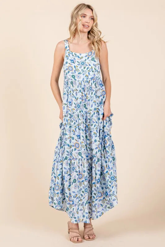 Mittoshop Flower Print Tiered Sleeveless Empire Maxi Dress - Brittney MADE