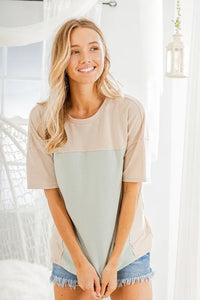 Heimish Full Size Contrast Round Neck Short Sleeve T-Shirt Plus Size - Brittney MADE