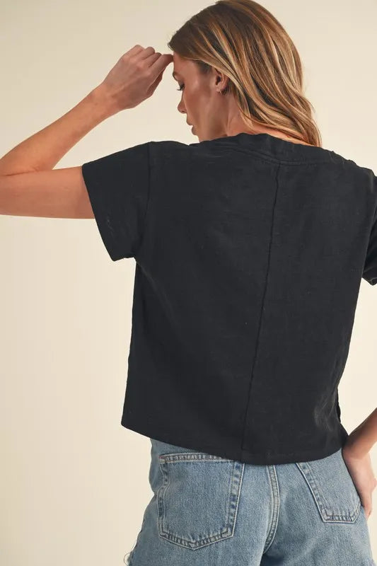 Aemi + Co Side Slit V-Neck Short Sleeve Cropped T-Shirt - Brittney MADE