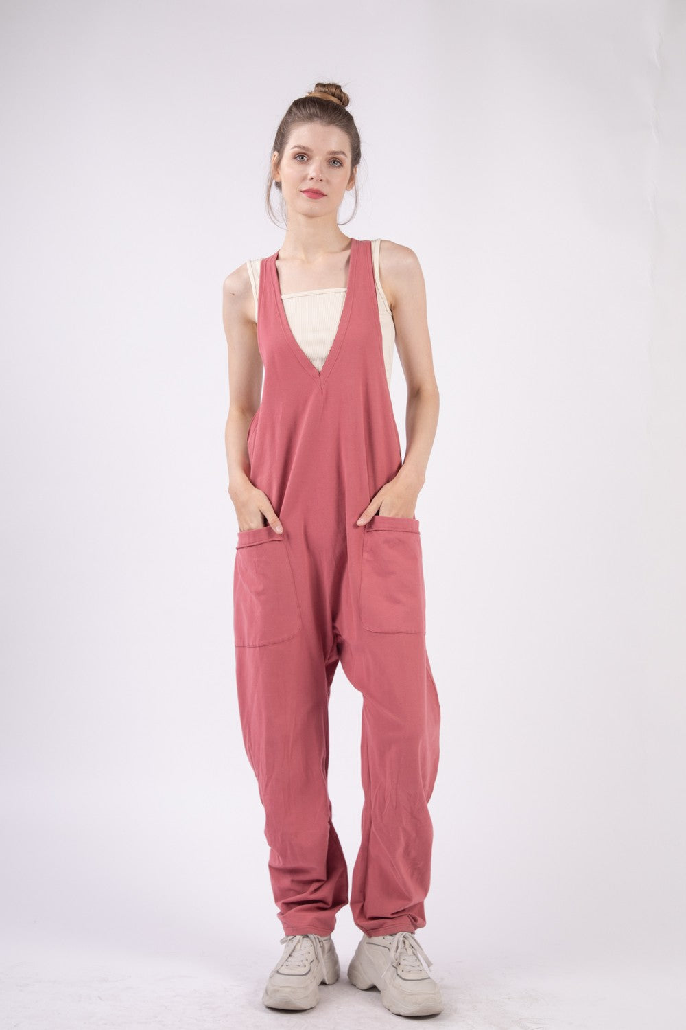 VERY J  Plunge Sleeveless Jumpsuit with Pockets - Brittney MADE