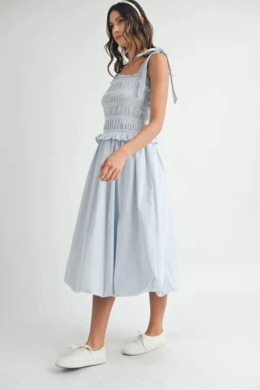 MABLE Smocked Bodice Bubble Midi Dress - Brittney MADE