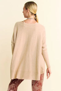 Davi & Dani Round Neck Dropped Shoulder Long Sleeve Knit Top - Brittney MADE