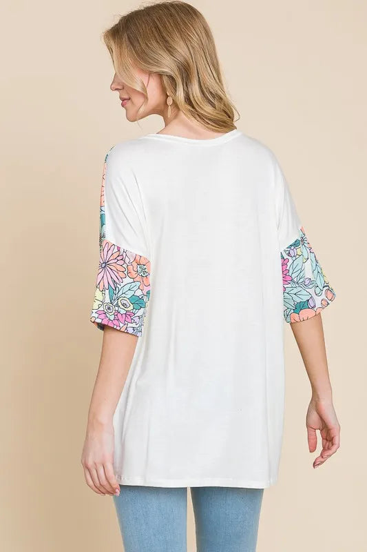 BOMBOM Floral Round Neck Half Sleeve T-Shirt - Brittney MADE