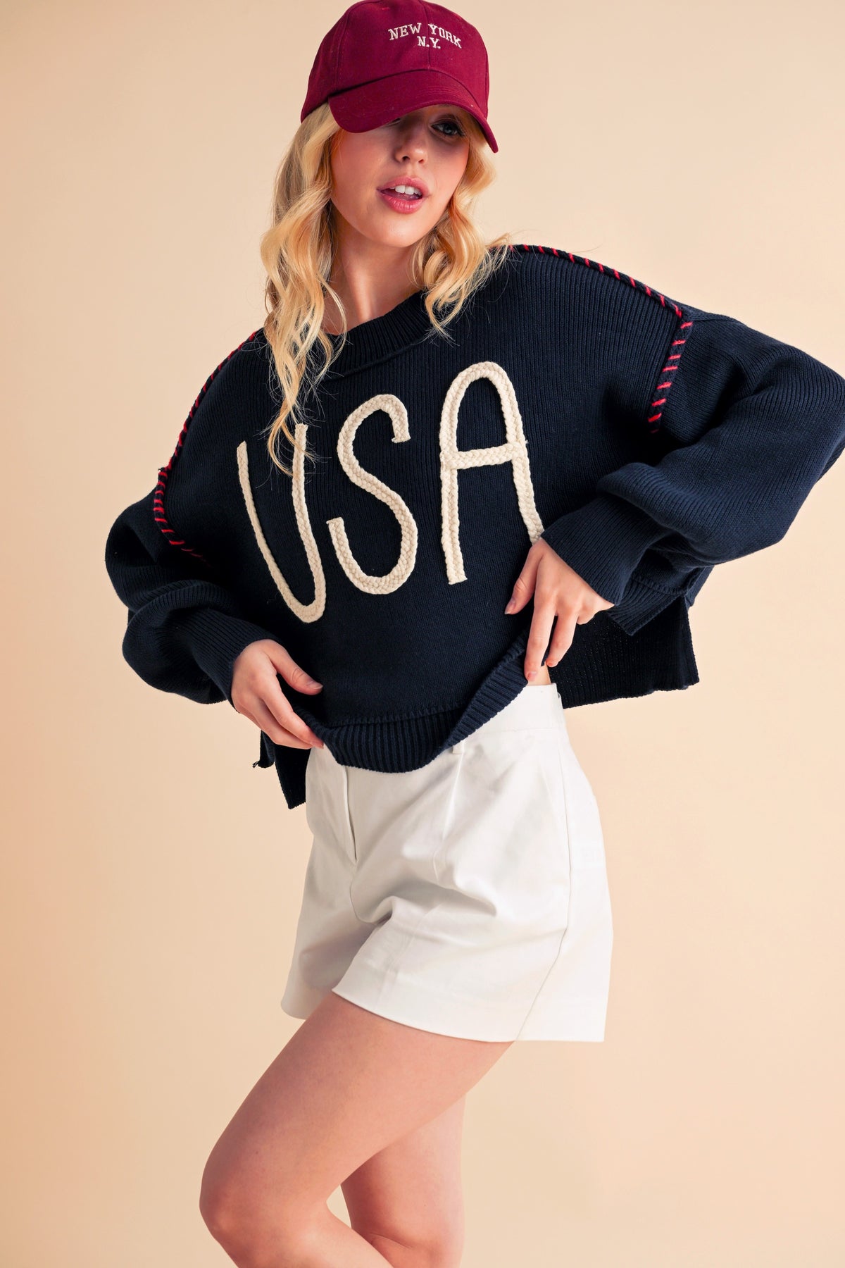 Aemi + Co USA Side Slit Round Neck Sweater - Brittney MADE