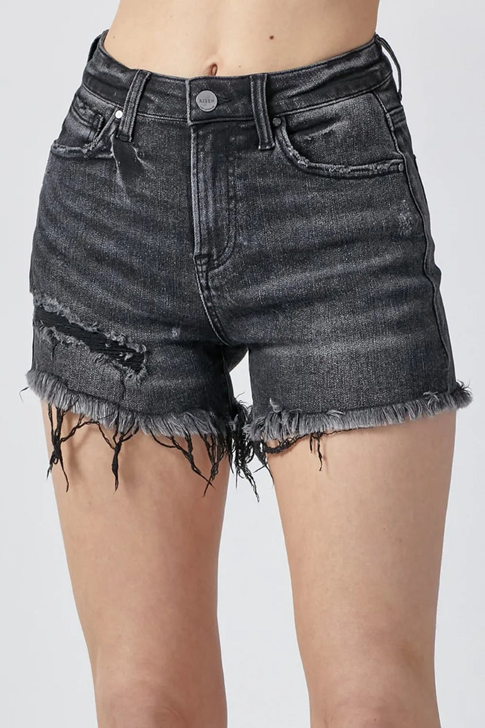 RISEN Raw Hem Denim Shorts with Pockets - Brittney MADE