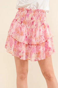 And The Why Printed Lurex Smocked Waist Tiered Skort - Brittney MADE