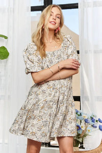 ADORA Floral Square Neck Puff Sleeve Dress - Brittney MADE