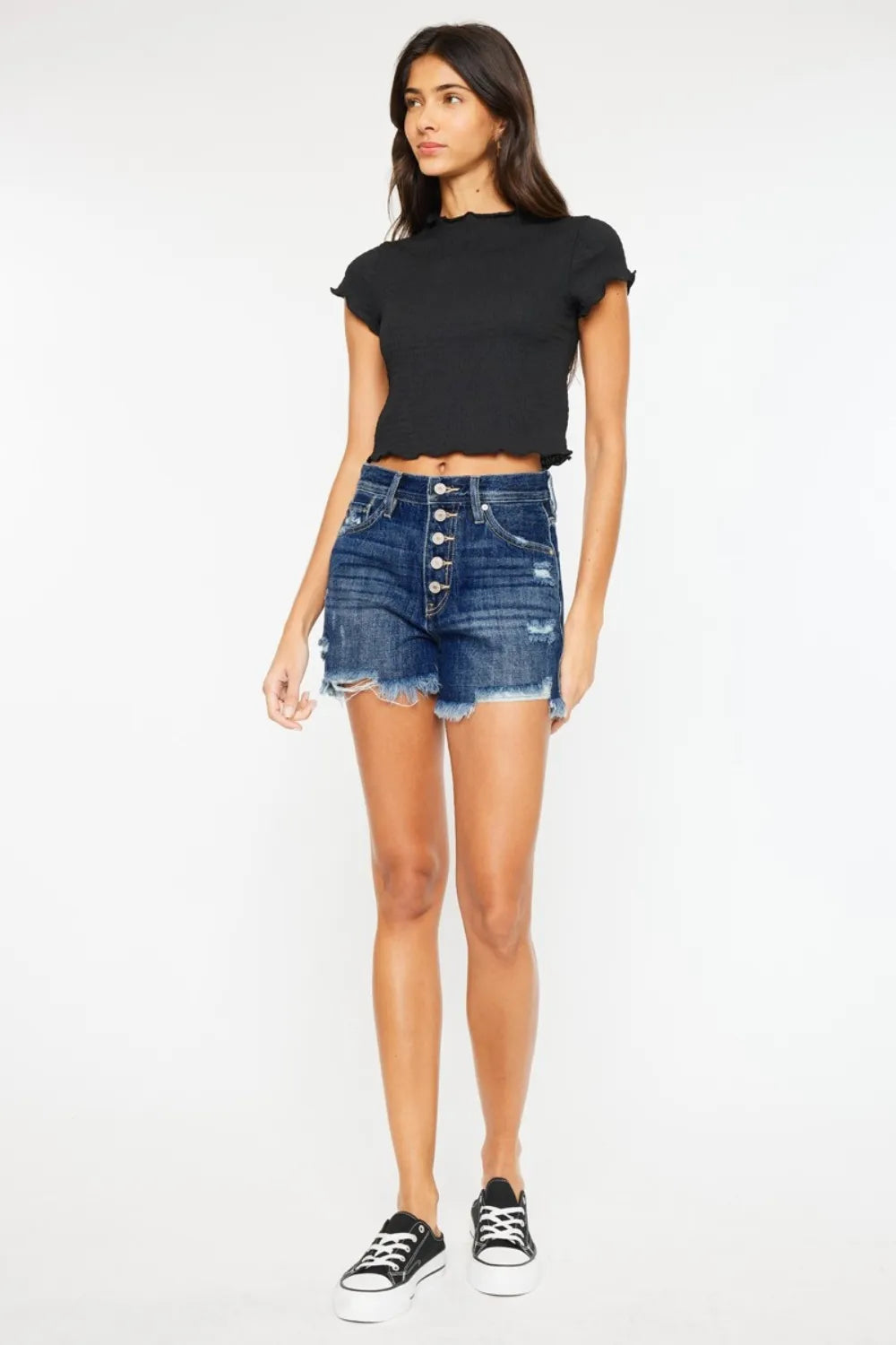 Kancan Raw Hem Button-Fly Denim Shorts - Brittney MADE