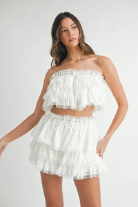 MABLE Ruffle Layered Crop Top and Mini Skirt Set - Brittney MADE