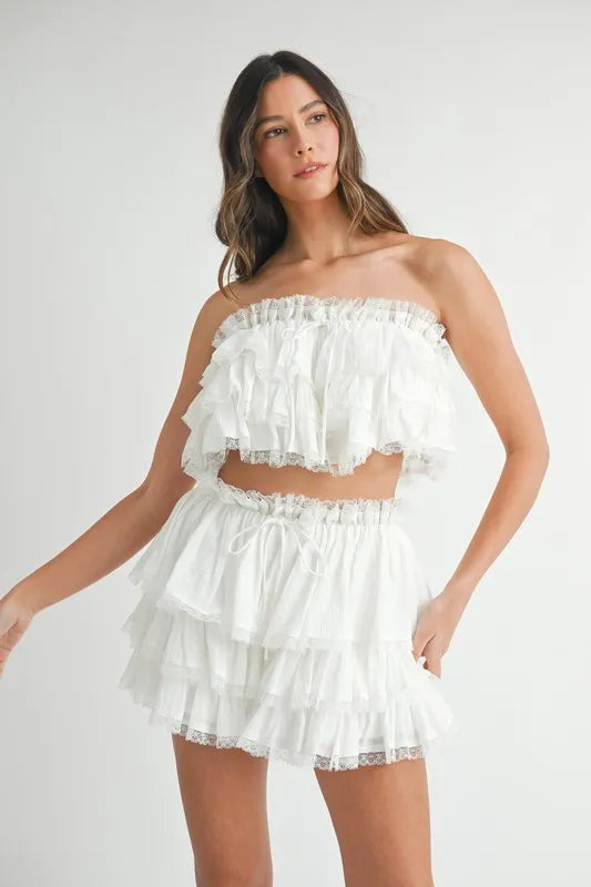 MABLE Ruffle Layered Crop Top and Mini Skirt Set - Brittney MADE