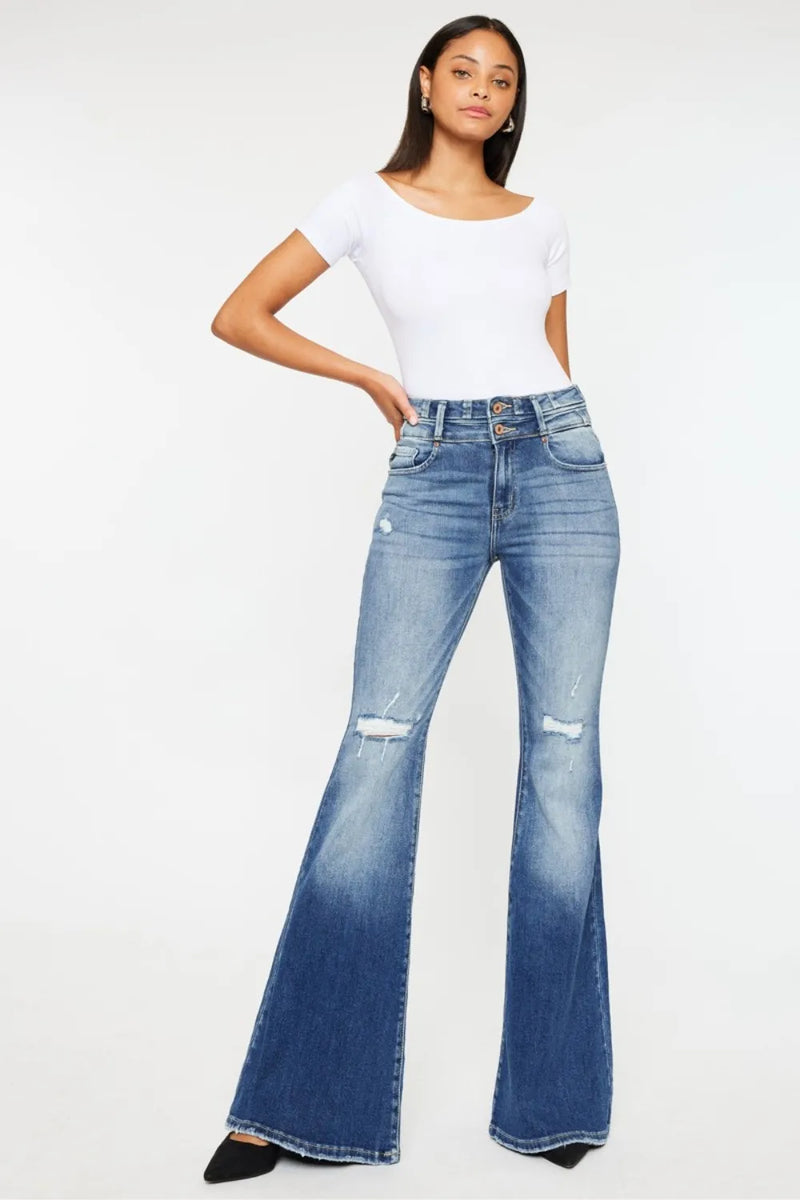 Kancan High Rise Wide Waistband Flare Jeans - Brittney MADE
