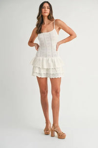 MABLE Bow Pointelle Knit Ruffle Mini Dress - Brittney MADE