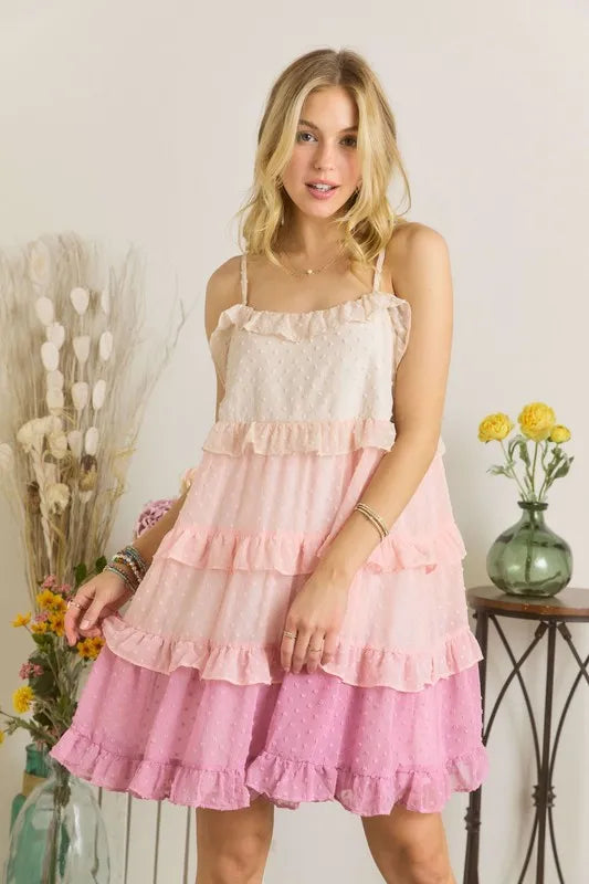 ADORA Swiss Dot Ruffled Tiered Mini Dress - Brittney MADE