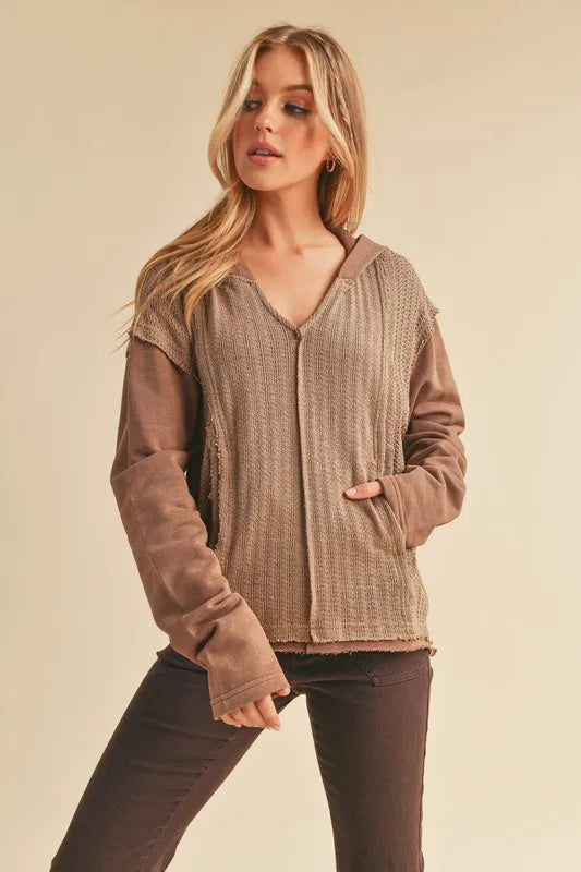 Aemi + Co Frayed Hem Exposed Seam Long Sleeve Hoodie - Brittney MADE